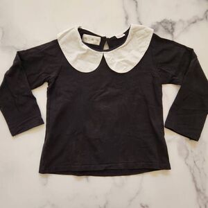 Zara girls 4-5 year black long sleeve French style shirt white Peter Pan collar